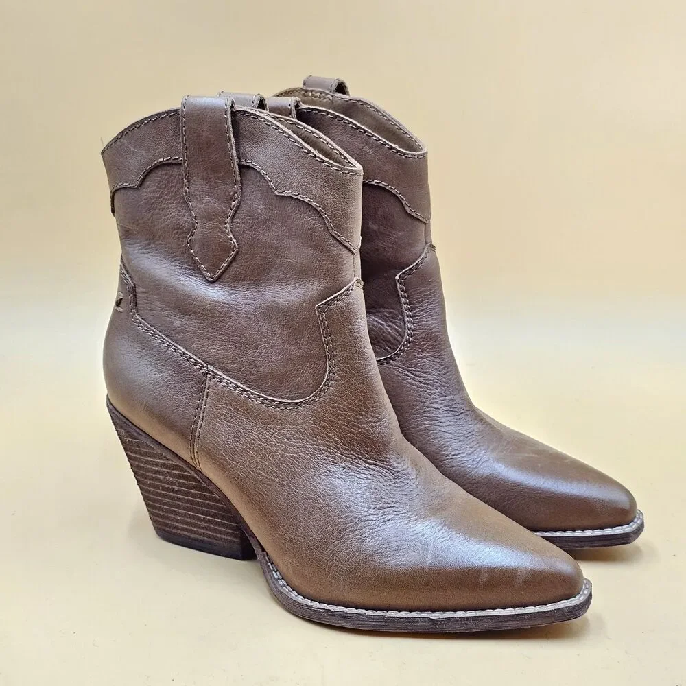 New Womens Zodiac Roslyn Brown Leather Western Ankle Cowboy Boots Size 8.5 M